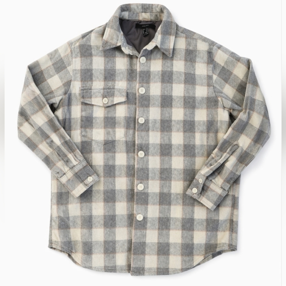 Shacket wool plaid flannel neutral oversized warm jacket sz S